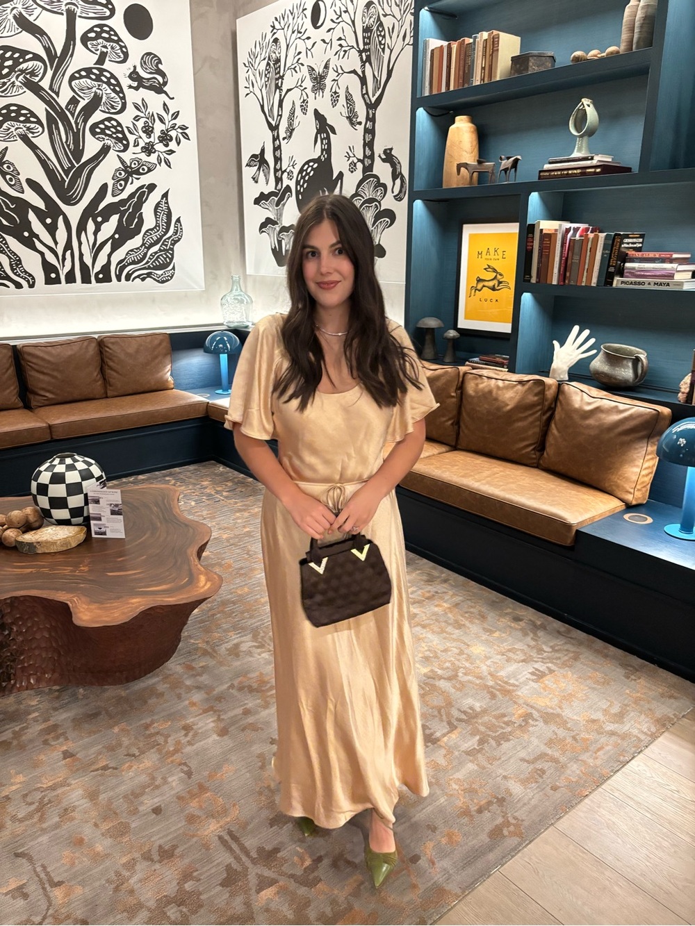 Anthropologie Champagne Gold Maxi Dress with Tie Waist